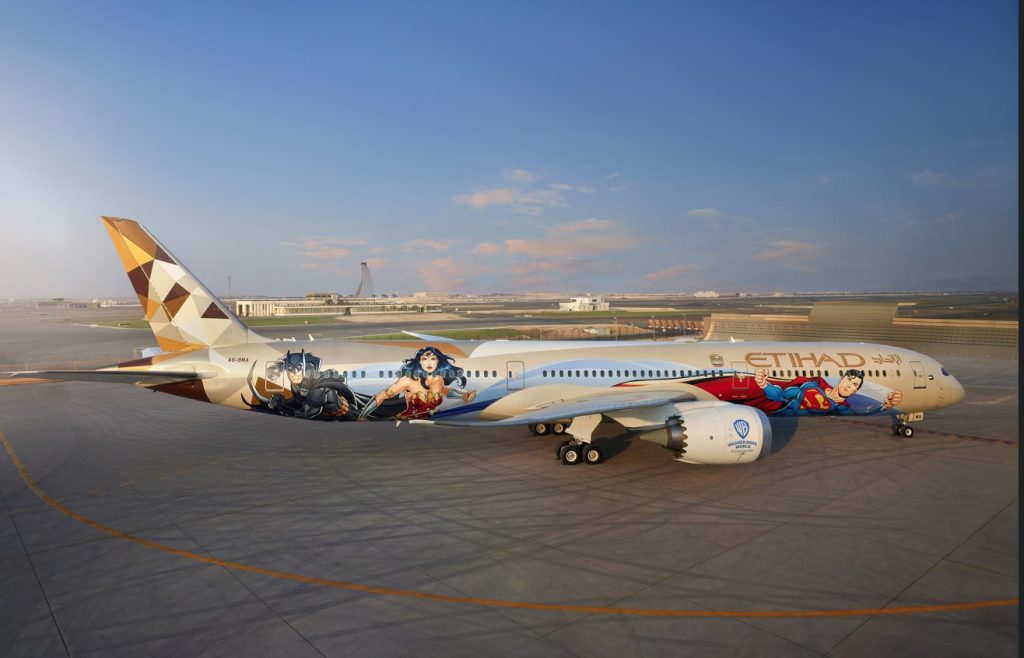 Warner Bros. World themed Etihad aircraft DC Super Heroes